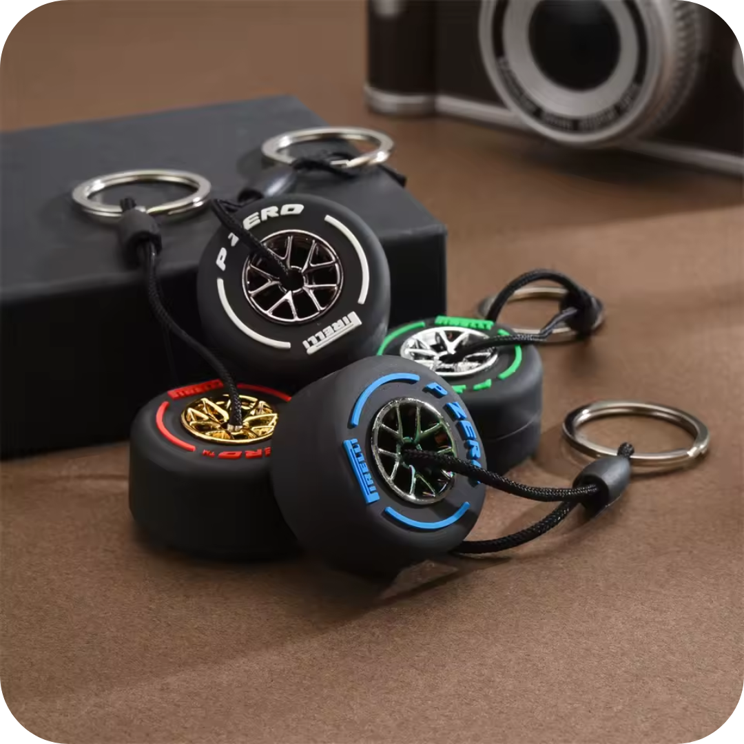 Set of 4 Tire Keychains With Rings